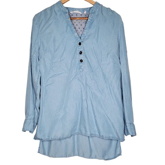 Soft Surroundings Medium M Chambray Hi-Low Long Sleeve Button Oversized‎ Top - Picture 1 of 5